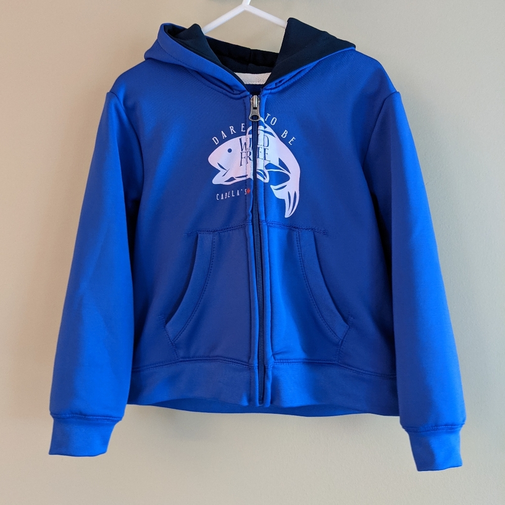 💙 CABELA'S - Blue Zip Up Hoodie with Fish Graphic - Size 2T